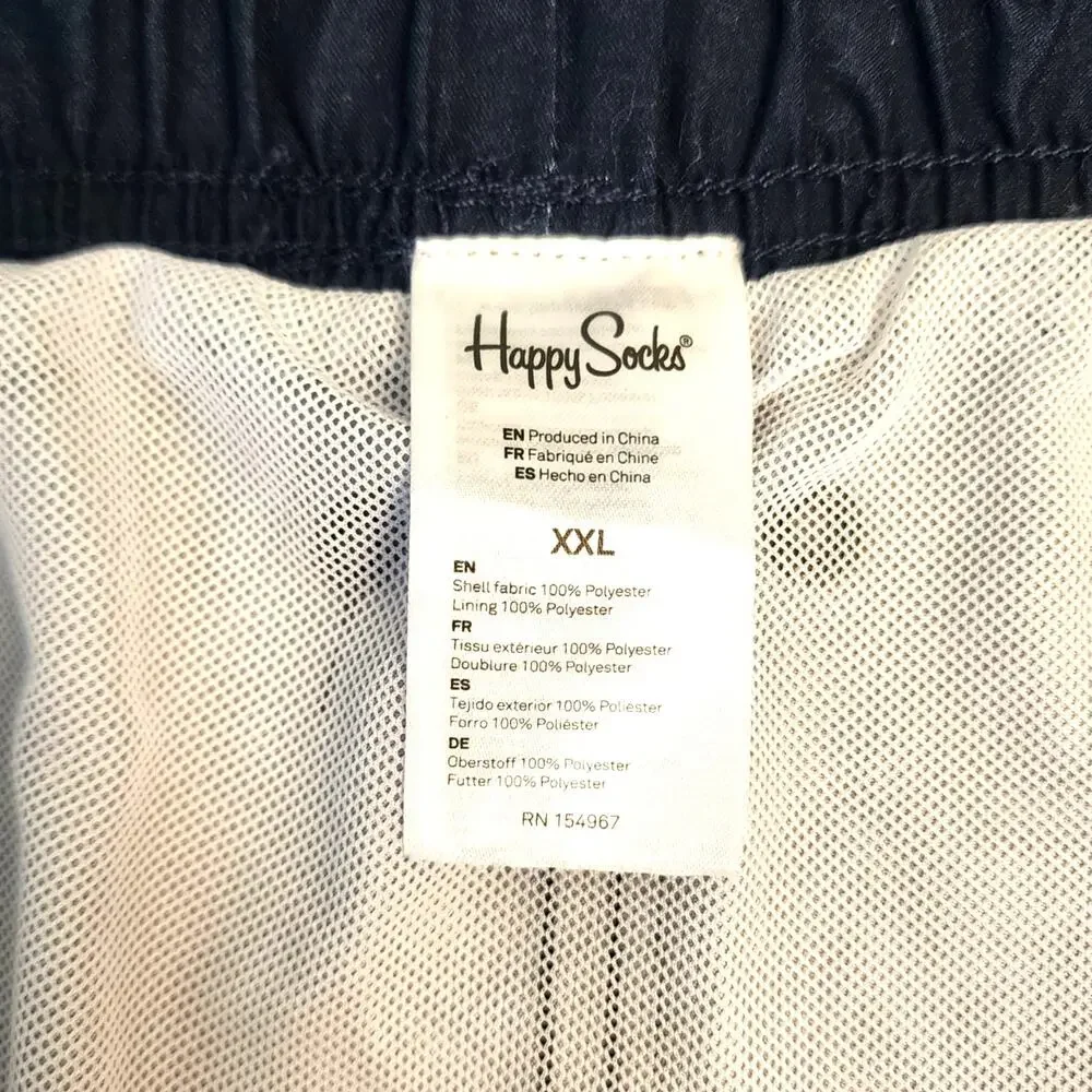 Happy Socks Men's Swim Trunks XXL Navy Blue Lined Board Shorts Sun Logo